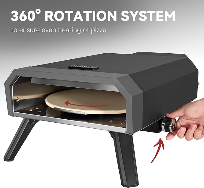 Outdoor Pizza Oven with 13-Inch Pizza Stone, 13,000 BTU, Portable Propane Gas Pizza Maker with Collapsible Legs for Backyard, Outdoor, Handmade Pizza, Black, GP1301-SC