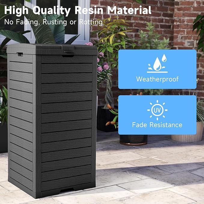 38 Gallon Outdoor Trash Can with lid,Waterproof,UV-Resistant Resin Garbage Can,Lockable Lid and Drip Tray,Trash Bin for Patio,Kitchen, Backyard and Deck(Black)