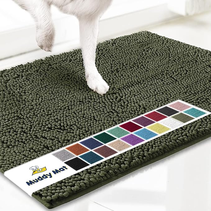 Muddy Mat® | Super Absorbent Door Mat Indoor, Microfiber Quick Dry Chenille Entryway Rug, Non-Slip Front Door Mat, Indoor Mats for Entryway, Machine Washable Pet Rug, Army Green 48"x72"