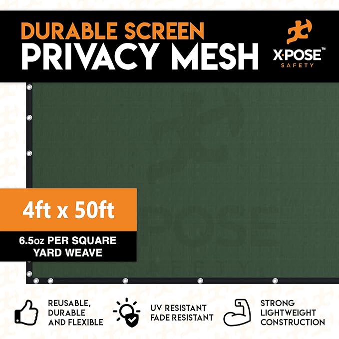 Xpose Safety Privacy Fence Screen 4’ x 50’ – Heavy Duty Green Mesh with 90% Visibility Block, UV Protection – for Garden, Yard, Nursery, Kennel, Dog Run, Greenhouse