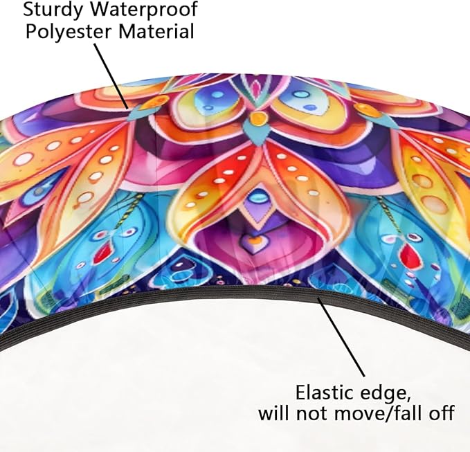 Floral Colorful Bright Vintage Round Table Cloth Cover, Elastic Edge Waterproof Wipeable Tablecloths 36"-42" Polyester Tablecloth for Party Restaurant Banquet Holiday Camping Outdoor Picnic