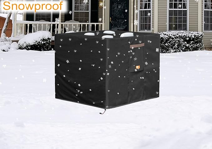 Fire Pit Cover 600D Heavy Duty Waterproof Fabric With PVC Coating Square 32" Wx 32" D x 24" H Black Fits for 28-32 Inch Fire Pit Table Fade Resistant Outdoor Firepit Cover