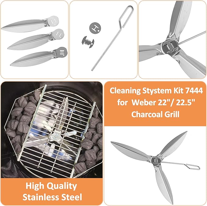 Grill Grates for Weber 22'' 22.5" Charcoal Grill, Cooking Grate Charcoal Grate for Weber 7436 7441 Kettle, Bar-B-Kettle, Master-Touch Grill, One-Touch Cleaning System Kit for We ber 7444