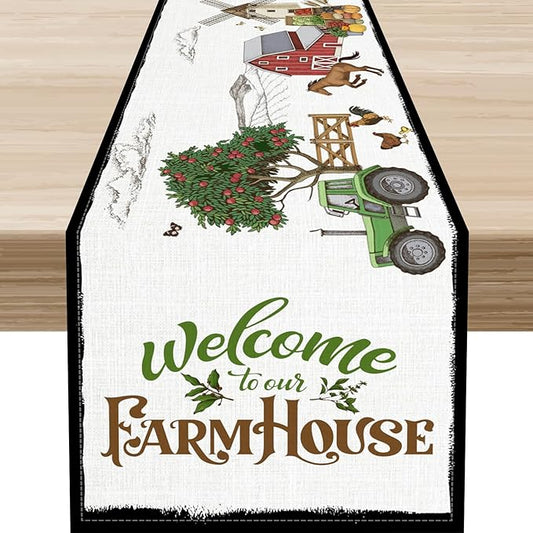 Farmhouse Horse Table Runner, Rustic Rooster Truck Tree Butterfly Animals Coffee Table Center Decor for Family Kitchen and Living Room Outdoor Country Holiday Party Table Decorations, 13" X 90"