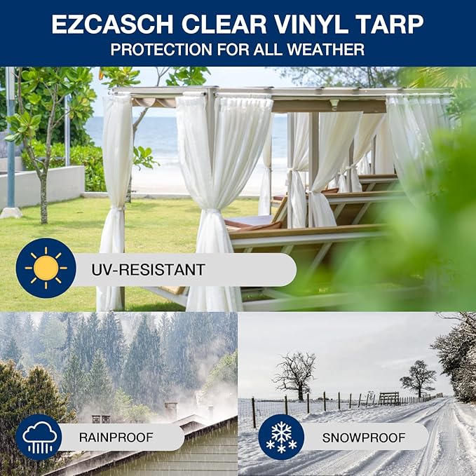 Clear Tarp 8' x 12', 15 OZ Clear Vinyl PVC Tarp Waterproof Tarpaulin 100% Transparent PVC Tarps Upgrade to Double The Cold Resistance-Temperature from -5°F to 140°F