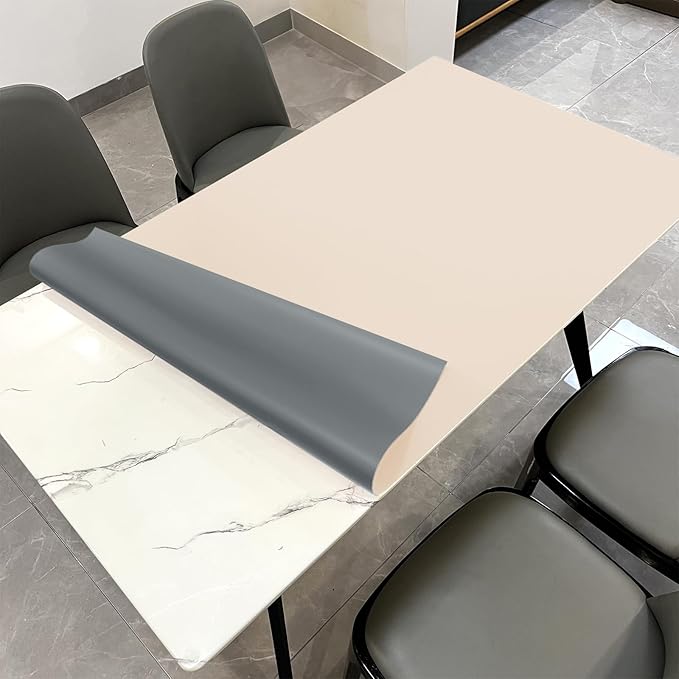 Leather Table Cover,1.8mm Thick,42x60 Inch Table Protector,Table Protector for Dining Room Table,Dining Table Cover,Table Cover Protector(Off White+Light Gray,42x60)