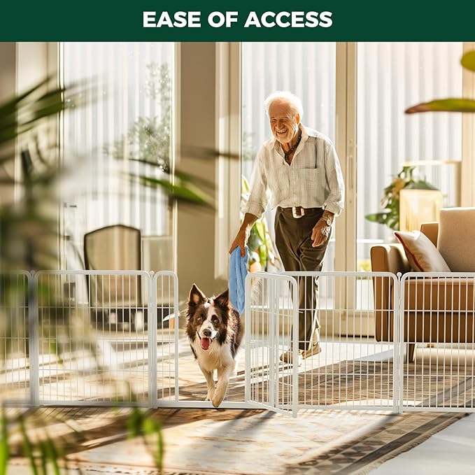 FXW Dog Gate Extra Wide Designed for Indoor Use, Adjustable Width Up to 219-inch Wide (32" H 8 Wire Panels for Small and Medium Dogs), White