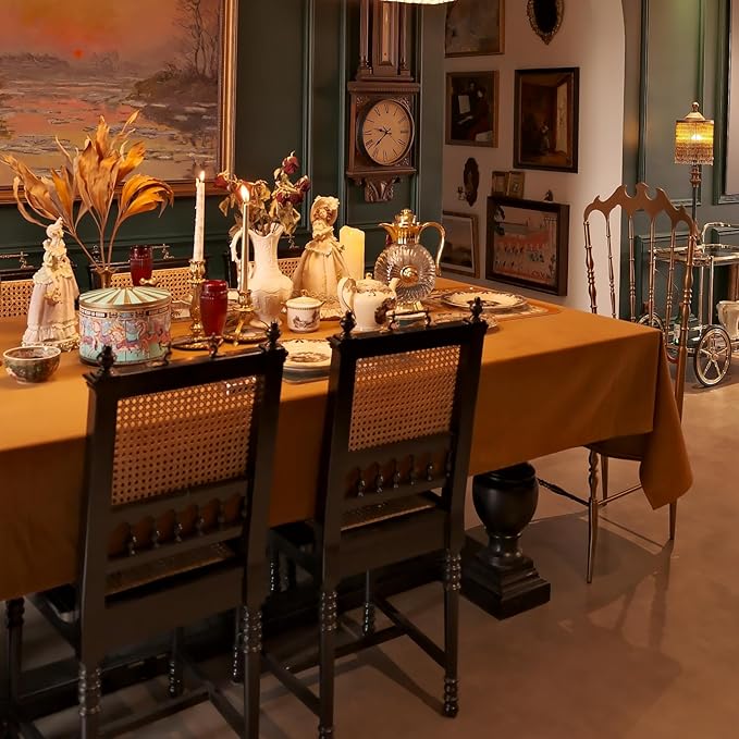 French Rectangle Tablecloth, Luxurious Wool Velvet Waterproof Table Cloth, Washable Large Table Cover for Kitchen Dining Party Wedding Thanksgiving Holiday - (120''x60'', Caramel)