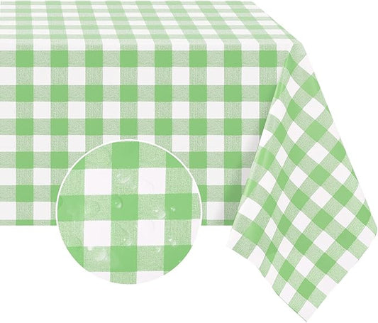 Romanstile Rectangle Vinyl Tablecloth, 100% Waterproof Buffalo Gingham Plastic Table Cloth, Heavy Duty Wipeable Checkered Table Covers for Outdoor, Camping, Picnic, Patio - 54 x 78, Light Green