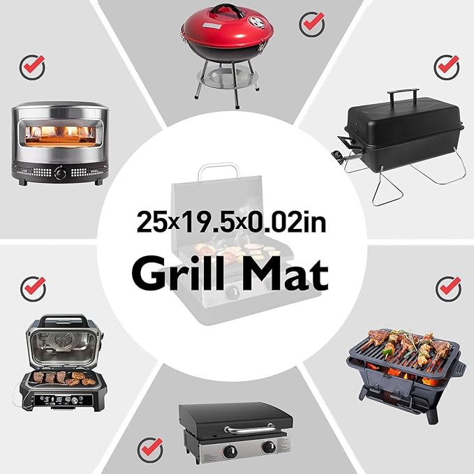 Heat Resistant Mats for Countertop and Grill Table, Fireproof Grill Mats for Camping Table Mat, Portable Charcoal and Gas Grill, Pizza Oven Compatible with Blackstone, Ninja 25x19.5x0.02in, Black