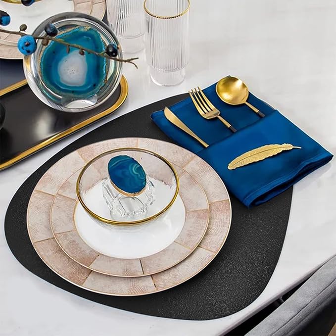 Herda Dining Leather Placemats Set of 4 Wipeable Washable Place Mats for Square Round Table Easy to Clean Table Mats for Kitchen Patio Indoor Outdoor, Black Leather Halloween Place Mat 4 Pack