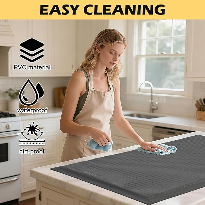 3 x 6 FT Anti Fatigue Mats Industrial 15/16 Inch Thick Soft Sponge Ergonomic Mat Durable Heavy Duty Diamond Plate for Standing Non Slip Industrial Grade Floor Mat for Leg & Back Pain (Gray)