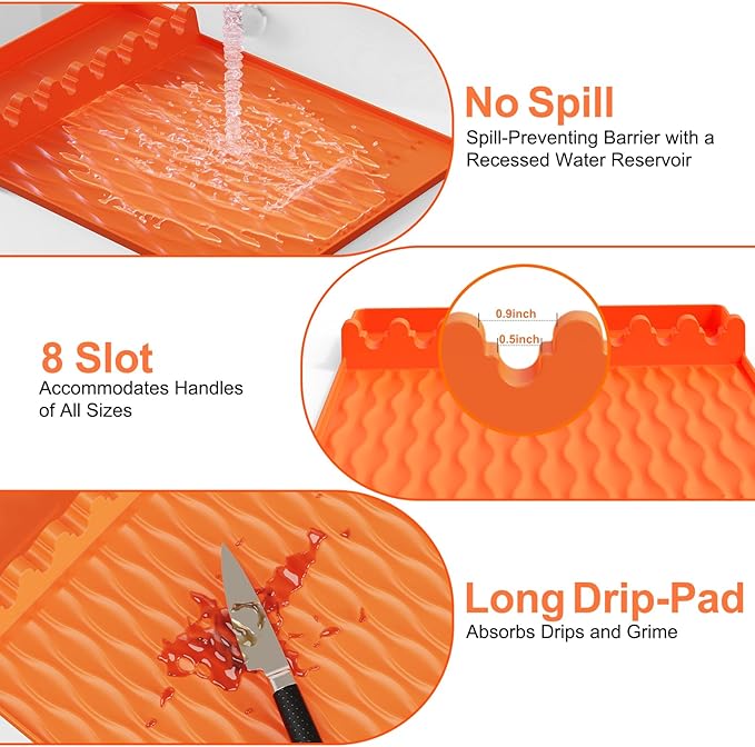 Silicone Grill Tool Mat for Blackstone, Heat Resistant Spatula Mat with Drip Pad, Side Mat for Blackstone Griddle Accessories, Silicone Griddle Mat for Outdoor Kitchen Countertop ,Gifts for Men Orange
