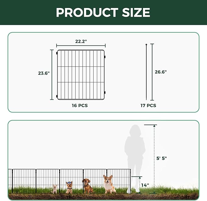 FXW Decorative Garden Fence for Yard - 24in(H) x 29.6ft(L) 16 Panels - Metal Fencing Panels - Animal Barrier Border for Dogs & Rabbits, Flower & Plant Edging