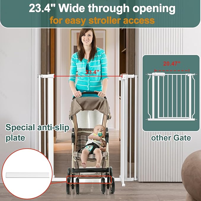 40.55" Tall 1.37" Ultra Narrow Spacing Dogs Pets Baby Gate for Doorway Hallway Safety Proof Indoor 69.48-77.36" Extra Wide Puppy Pressure Mounted No Drill Walk Through White Metal