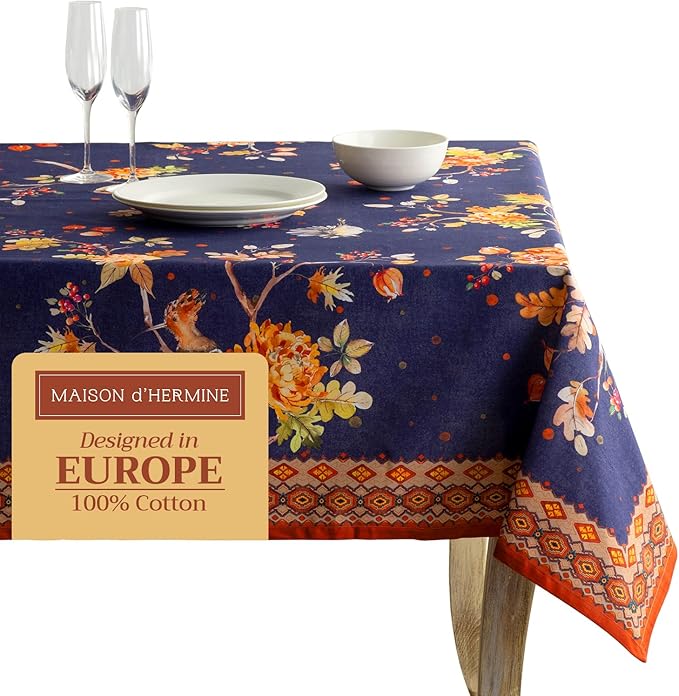 Maison d' Hermine Table Cloth Rectangle Table 100% Cotton 60 x 120 Inches Fall Tablecloth Reusable Everyday Use for Thanksgiving Christmas Decorations Dining Farmhouse Party (Kelim - Infinity)
