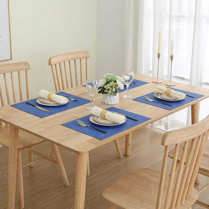 Homaxy Faux Leather Heat Resistant Placemats for Dining Table Set of 8, Waterproof Wipeable Washable PU Table Mats, Easy to Clean Anti-Slip Place Mats, 11.8" x 17", Sea Blue