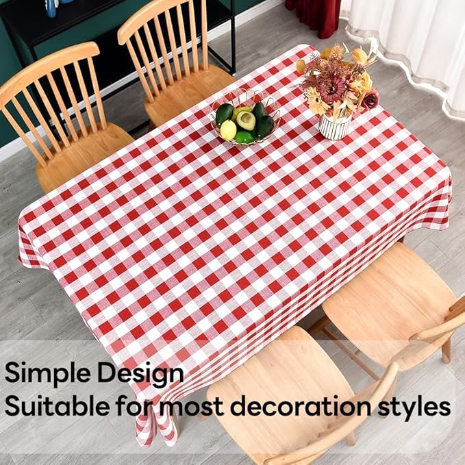 Gingham Table Cloth for Rectangle Tables red Checkered Plaid Tablecloth Heavy Duty Cotton Blend Washable & Wrinkle Table Cover for Outdoor Kitchen Dining Picnic Camping (60x102 Inch)