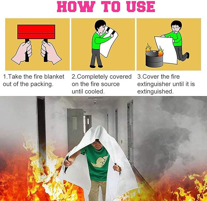 TONYKO Emergency Fire Blankets, Flame Retardant Protection and Heat Insulation Designed for Kitchen,Fireplace,Grill,Car,Camping(White(7PACK))