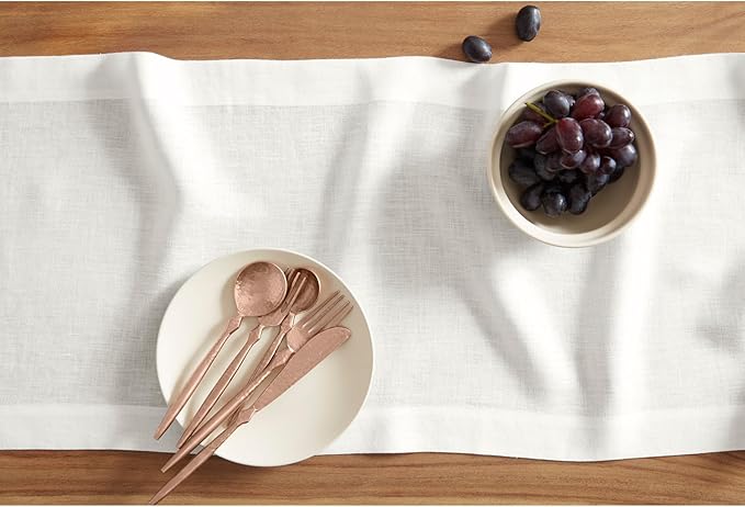 Solino Home Linen White Table Runner 120 Inches Long - 100% Pure Linen 16 x 120 Inch Table Runner for Dining, Valentines, Spring, Easter - Sonoma