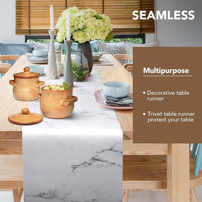 Trivet Table Runner Hot Plates Mat 12 X 40 Inch Heat Resistant Table Protector Waterproof Decorative Farmhouse Kitchen Trivets Counter Heat Proof Placemats for Hot Dishes (Marble)
