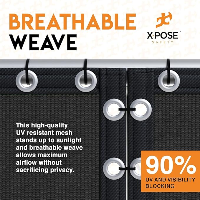 Xpose Safety Privacy Fence Screen 8’ x 50’ (12 Pack) – Heavy Duty Black Mesh with 90% Visibility Block, UV Protection – Includes Cable Ties – for Garden, Yard, Nursery, Kennel, Dog Run, Greenhouse