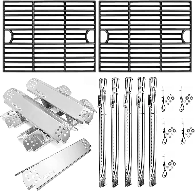 Hisencn 304 Stainless Steel Grill Parts for Home Depot Nexgrill 720-0830H, 5 Burner 720-0888 720-0888N 720-0888S Gas Grill, Grill Burner, Heat Plate, Cooking Grates Parts, 13 x 17