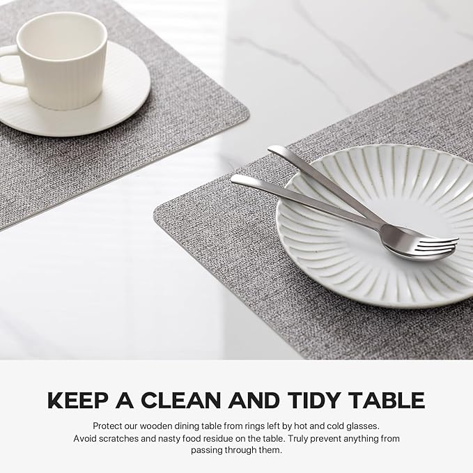 Faux Leather Placemats Set of 12 Vinyl Washable Wipeable Table Mats for Kitchen Dining Table Heat Resistant Waterproof Modern Indoor/Outdoor Placemats Non-Slip Easy Clean Place Mats (Mid Gray)