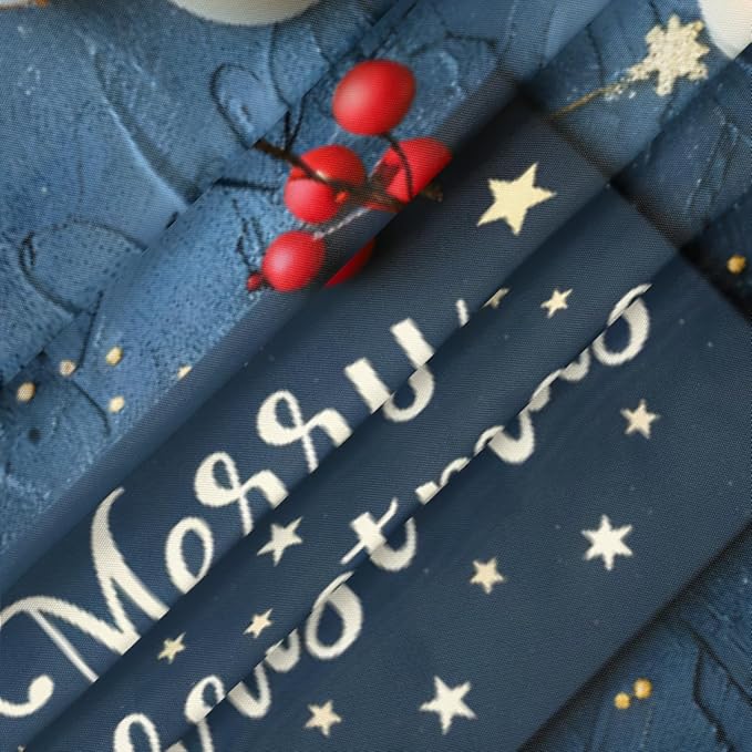 Merry Christmas Candle Star Round Table Cloth Cover, Elastic Edge Waterproof Wipeable Tablecloths 36"-42" Polyester Tablecloth for Party Restaurant Banquet Holiday Camping Outdoor Picnic