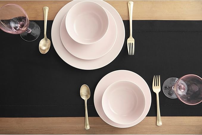 Solino Home Black Hemstitch Table Runner 60 Inches - Cotton Linen Small Table Runner 14 x 60 Inch Ideal for Dresser and Coffee Tables - Winter, Spring, Easter