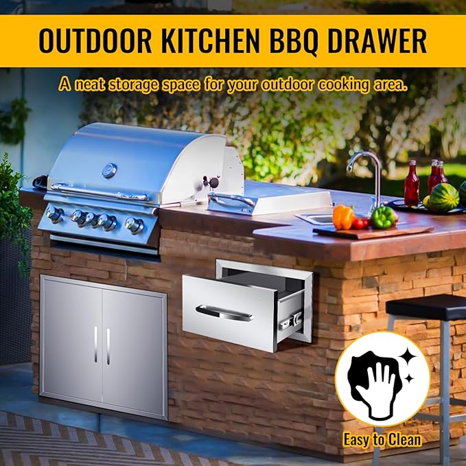 Pull Out Trash Drawer, Lower Sliding Rails Stainless Steel Roll Out Trash Bin Pull Out Tray With Handle For Outdoor Kitchen BBQ Island Grill Station,Single Drawer
