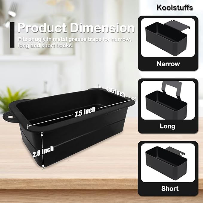 Silicone Grease Cup Liners for Blackstone 36 28 22 17 Inch Griddle, 2 Pack Reusable Grease Catcher Liner Grill Grease Tray Accessories for Blackstone, Black