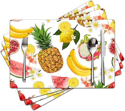 Fruit Placemats Set of 4 - Faux Leather Heat Resistant Placemats for Dinner Table, Non-Slip Waterproof Oil-Proof Washable Reusable Placemat for Indoor Outdoor Kitchen Decor, 15.75In*11.81In