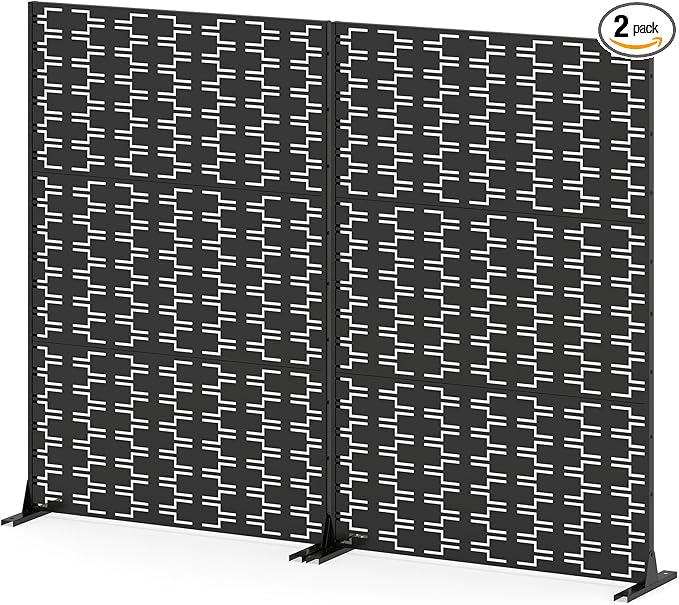 Giantex 2 Panels Metal Privacy Screen, 72''H x 48''W Powder-Coated Decorative Outdoor Fence Panel, Wall Divider for Room Separation, Freestanding Patio Divider for Balcony & Yard (Brick Pattern)