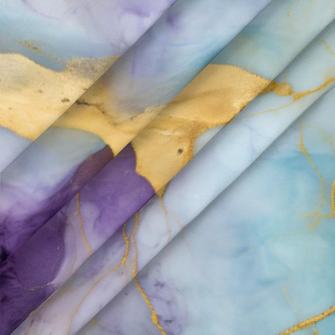 Marble Purple Gold Blue Round Table Cloth Cover, Elastic Edge Waterproof Wipeable Tablecloths 36"-42" Polyester Tablecloth for Party Restaurant Banquet Holiday Camping Outdoor Picnic