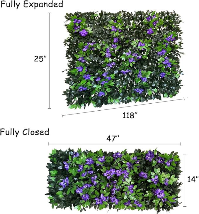 Expandable Fence Privacy Screen for Balcony Patio Outdoor,Decorative Faux Ivy Fencing Panel,Artificial Hedges (Single Sided Leaves) (1, Branches -Purple Fowers)