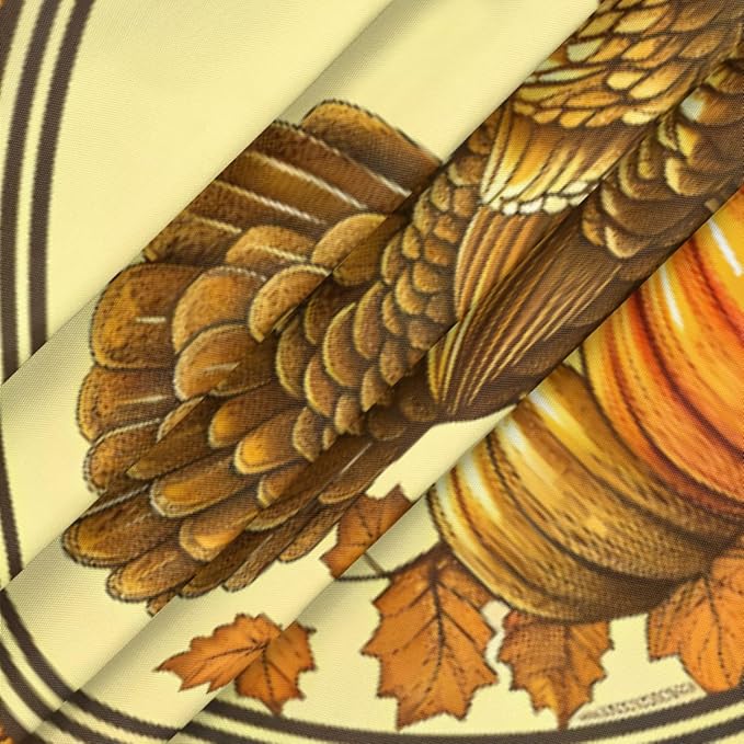 Thanksgiving Vintage Turkey Round Table Cloth Cover, Elastic Edge Waterproof Wipeable Tablecloths 36"-42" Polyester Tablecloth for Party Restaurant Banquet Holiday Camping Outdoor Picnic