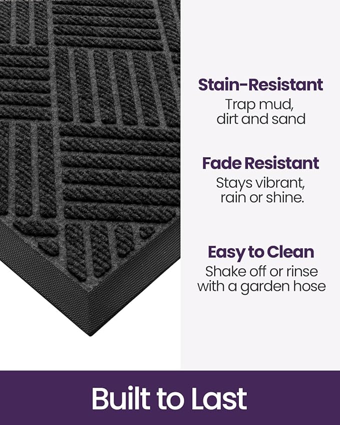 DEXI Front Door Mat Outside Entrance, 2x3 ft Rubber Entry Doormat Heavy Duty, Welcome Mats Non Slip for Inside House Floor Entryway Back Doors Exterior Patio, Diamond Black