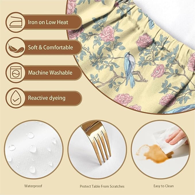Rectangle Table Cloth Cover Waterproof Elastic Fitted Polyester Fitted Tablecloths for 6 Foot Tables for Indoor,Picnic, Camping, Outdoor （72" x 30"，Bird）
