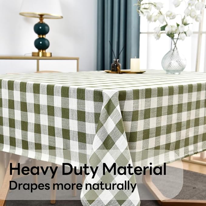 Gingham Table Cloth for Rectangle Tables Green Checkered Plaid Tablecloth Heavy Duty Cotton Blend Washable & Wrinkle Table Cover for Outdoor Kitchen Dining Picnic Camping (60x84 Inch)