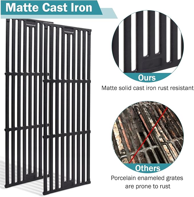 Criditpid Grill Replacement Parts for Char Griller 5050, 5650, 3001, 3030, 5072, 4000, King Griller 5252 Grill Models, Cast Iron Grill Grates and Heat Plates Tent for Char-Griller Replacement Parts