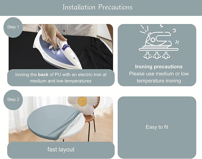 Round Fitted PU Tablecloth with High Elastic Edge 43 Inch Dia Waterproof Oil Proof Table Cloth Anti-Scald Stain-Resistant Wipeable Table Cover for Indoor Outdoor Picnic (Blue,43" Dia)