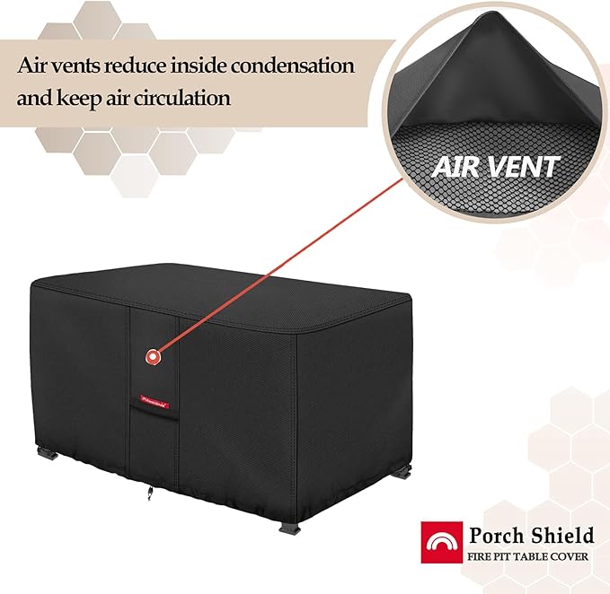 Porch Shield Patio Fire Pit Cover - Waterproof 600D Outdoor Rectangular Fire Table Cover Deck Box Protector - 48 x 28 inch, Black