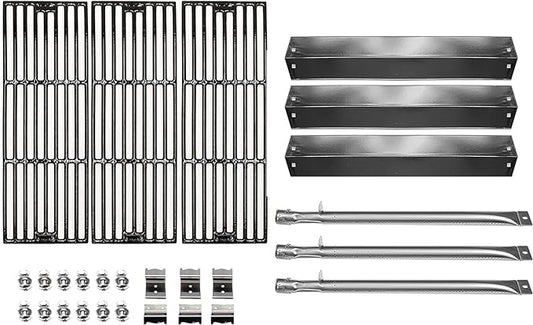 Hongso Grill Parts for Chargriller 5050, 5650, 3001, 3008, 3030, 4000, 5072, 5252, King Griller 3008, 5252, Cast Iron Grill Grates Heat Plates Burners and Hanger Brackets Included