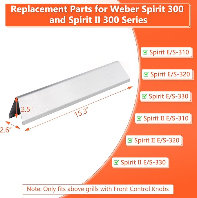 QuliMetal 15.3" Flavorizer Bars for Weber Spirit E310 E320 E330 S310 S320 S330, Spirit 300 & GS4 Spirit II 300 Series Grill with Front Control Knobs, Parts for Weber 7636 69797, 304 Stainless Steel