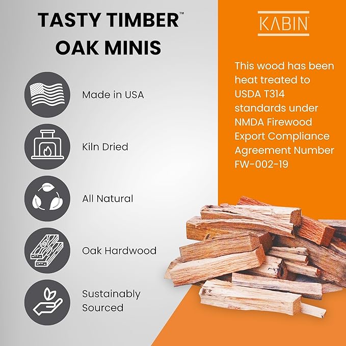 KABIN Tasty Timber - 11 LBS Kiln-Dried Oak Minis for Pizza Ovens & More - Made in USA, All-Natural Hardwood, Perfectly Sized, Sustainably Sourced Fuel