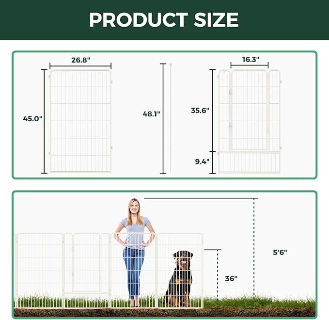 FXW Garden Fence Outdoor for The Yard – 45in(H) x 18.2ft(L) Heavy Duty Metal Animal Barrier for Dog and Rabbit, Decorative Dog Fence, 8 Panels, White