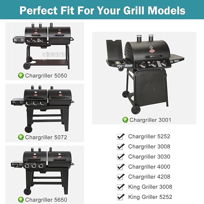 Criditpid Grill Replacement Parts for Char Griller 5050, 5650, 3001, 3030, 5072, 4000, King Griller 5252 Gas Grill, Cast Iron Grill Grates and Heat Plates Tent for Char-Griller Replacement Parts