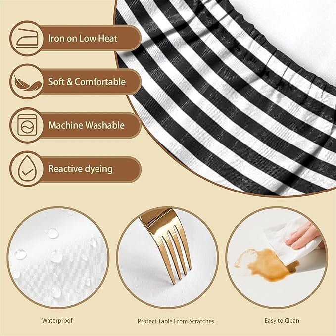Rectangle Table Cloth Cover Waterproof Elastic Fitted Polyester Fitted Tablecloths for 4 Foot Tables for Indoor,Picnic, Camping, Outdoor （48" x 30"，Stripe）