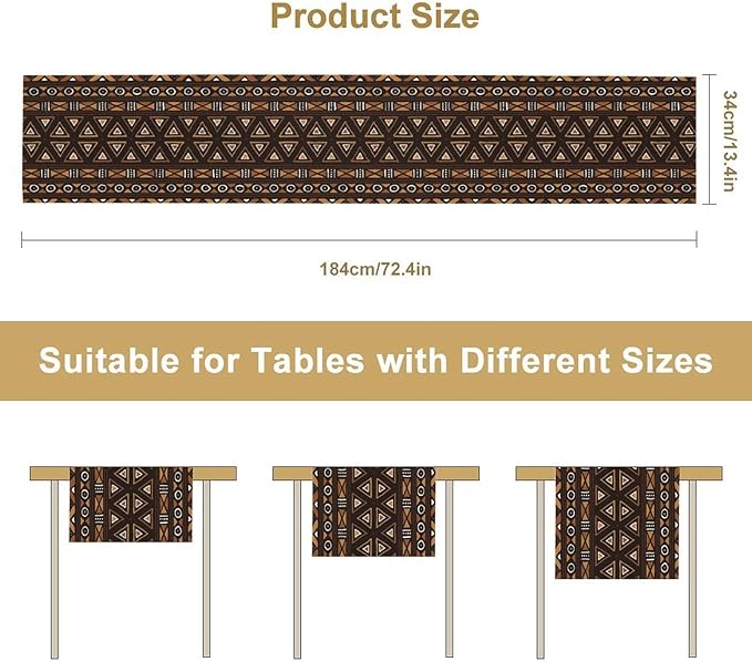 African Table Runner, Geometric Motifs Southwestern Native Tribal Ethnic Table Runner for Dining Kitchen Farmhouse Party Coffee Home 13x70in